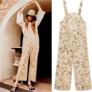Zara Floral Print Cream Overalls
